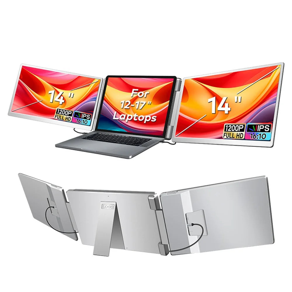 Laptop stand with screen extensions on a white background, displaying model S7.