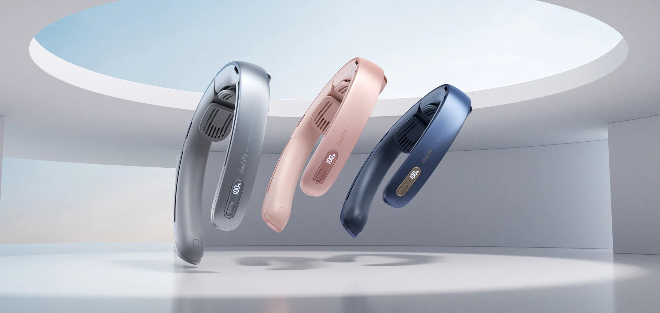 Three electronic devices in Moonlight Silver, Sakura Pink, and Deep Ocean Blue on a white background with text 'Lightweight, Stylish, Cool'.