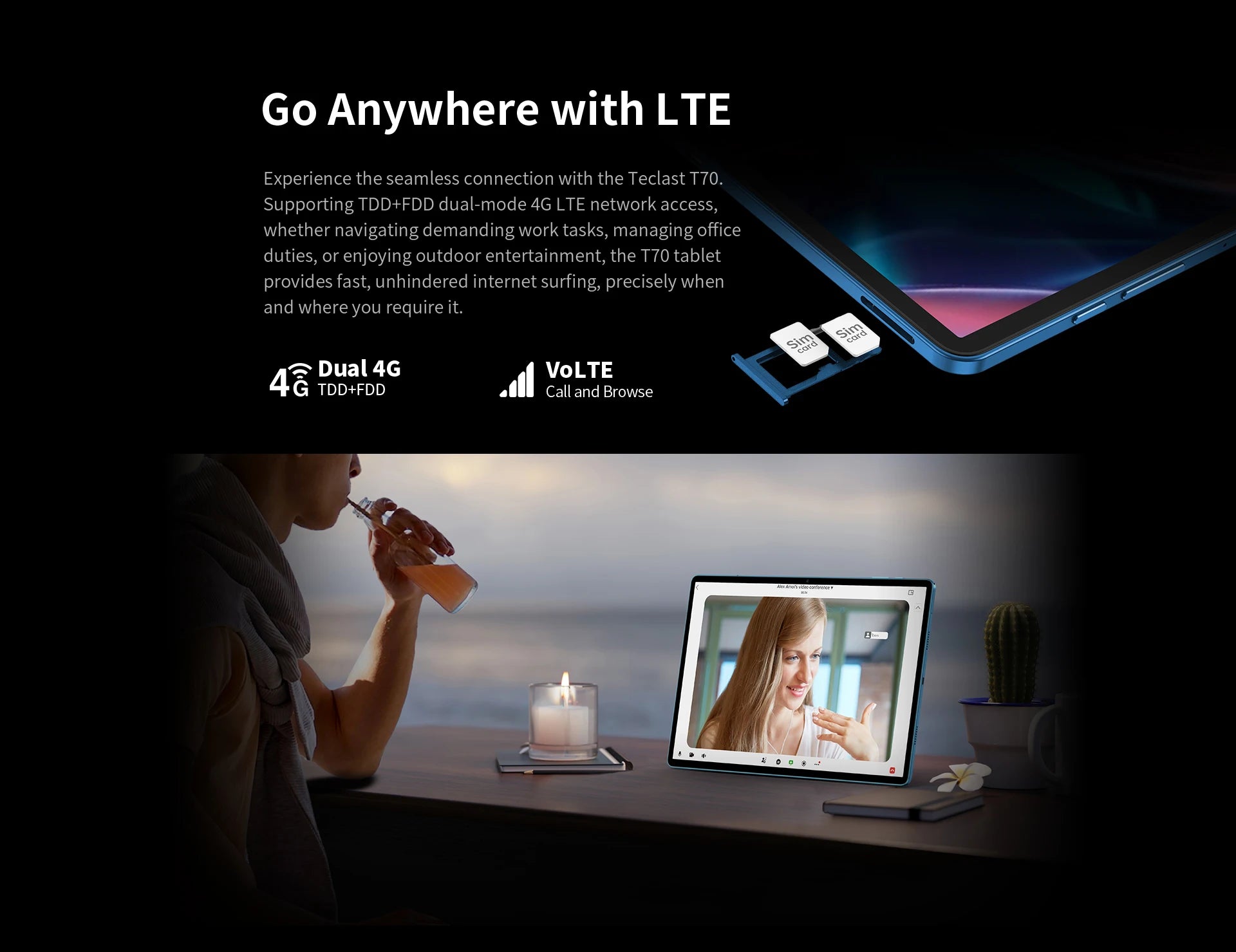 TECLAST T70 14" FHD 4G Android Tablet - 256GB, Blue