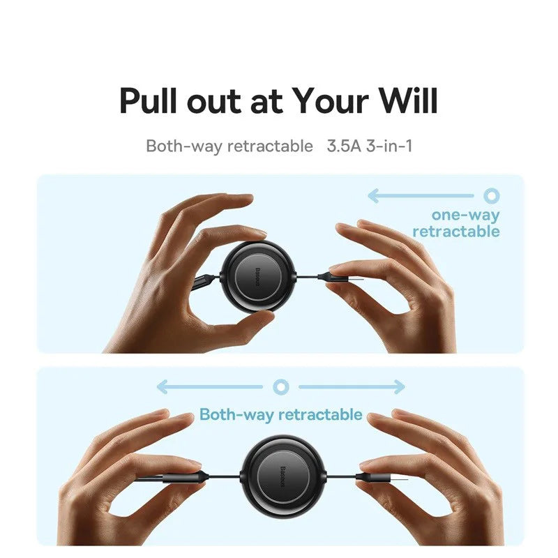 BASEUS Bright Mirror Series 3in1 Retractable USB Charging Cable