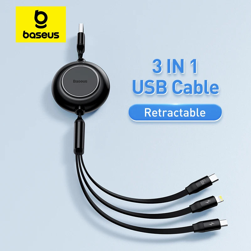 BASEUS Bright Mirror Series 3in1 Retractable USB Charging Cable