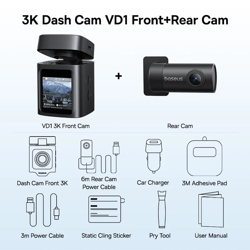 BASEUS PrimeTrip VD1 3K Front and Rear GPS Dash Cam