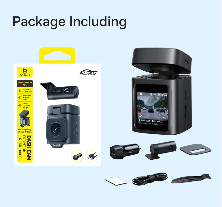 BASEUS PrimeTrip VD1 3K Front and Rear GPS Dash Cam