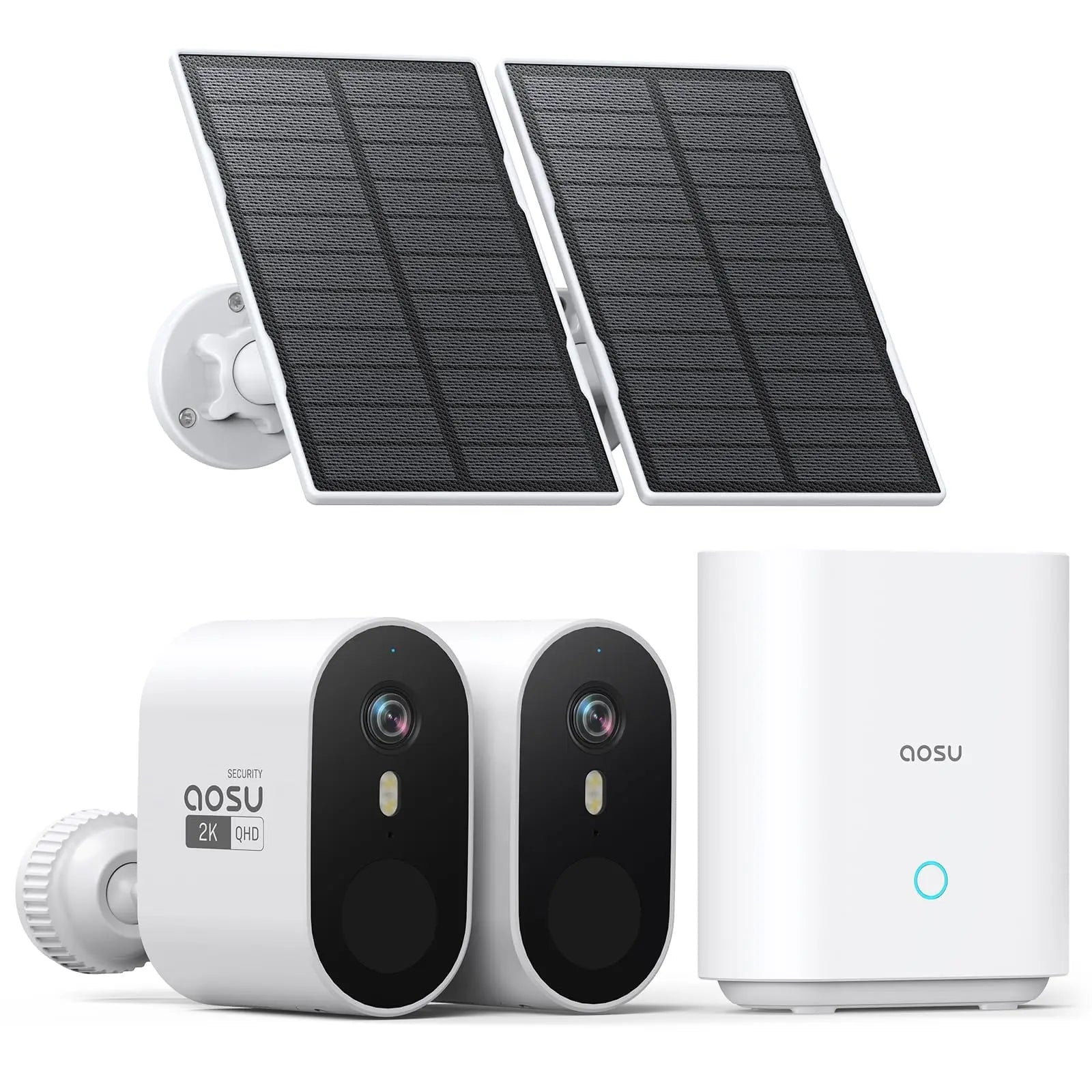 AOSU 3MP Solar Powered Wireless Home Security Smart Camera Kit - 2pk
