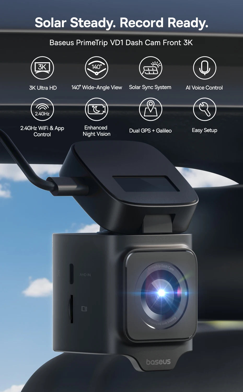 BASEUS PrimeTrip VD1 3K Front and Rear GPS Dash Cam