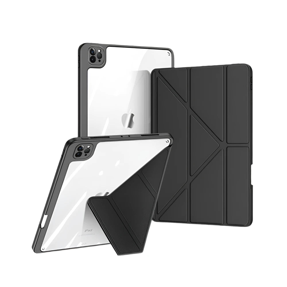 HANSONG Tri-Fold Transparent Case and Stand for iPad with Stylus Holder