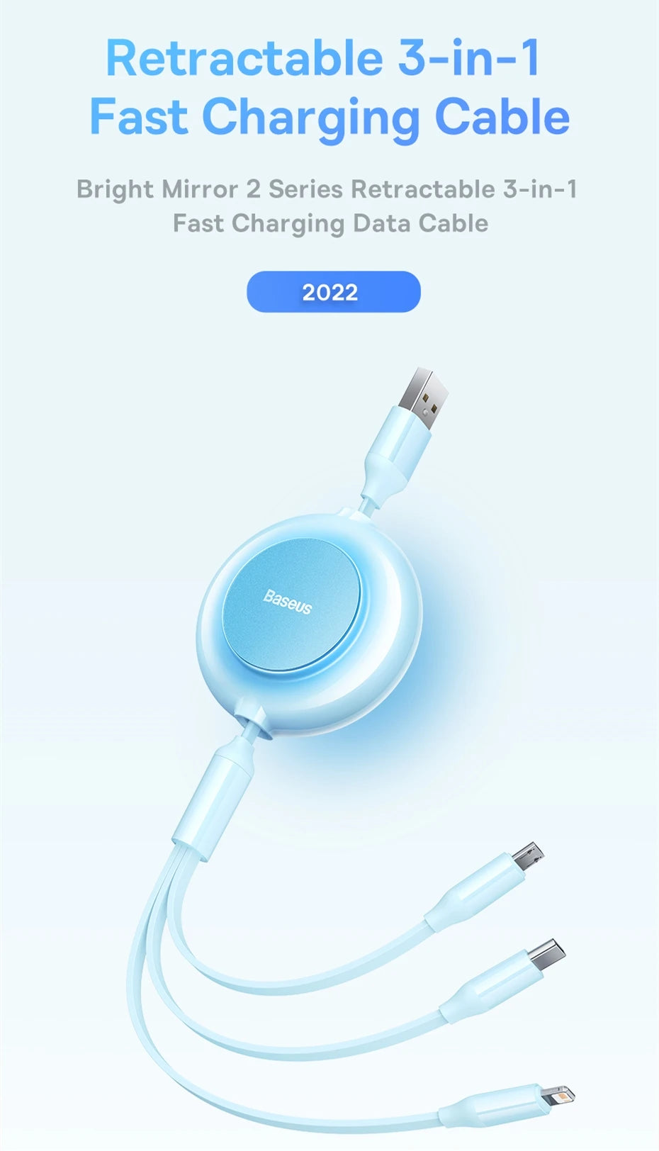 BASEUS Bright Mirror Series 3in1 Retractable USB Charging Cable