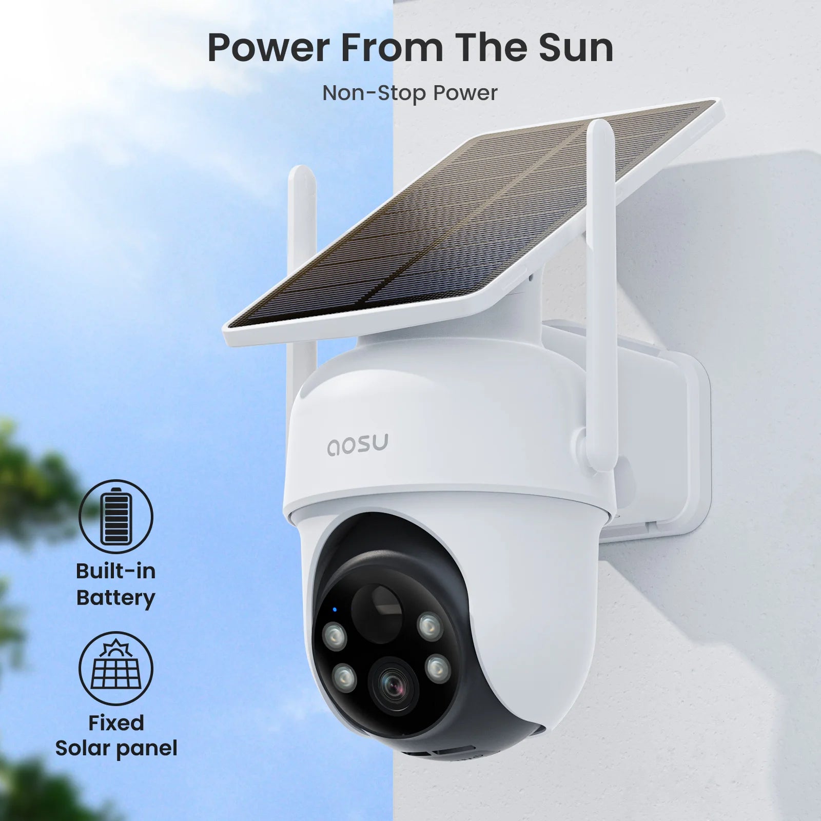 AOSU 3MP Solar Powered Wireless Home Security Camera