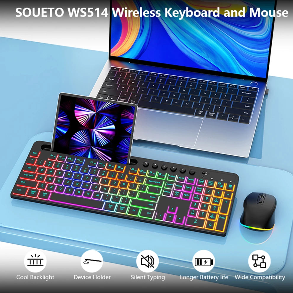 JOMAA Backlit Rechargeable Wireless Keyboard and Mouse Combo