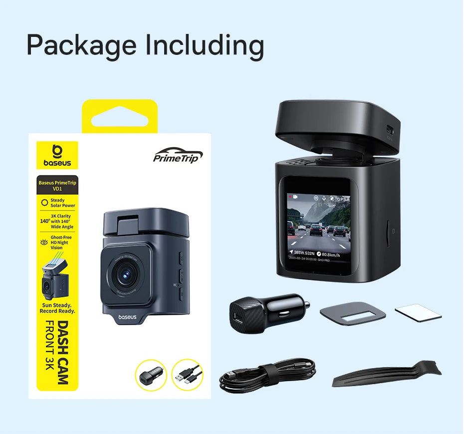 BASEUS PrimeTrip VD1 3K Front and Rear GPS Dash Cam