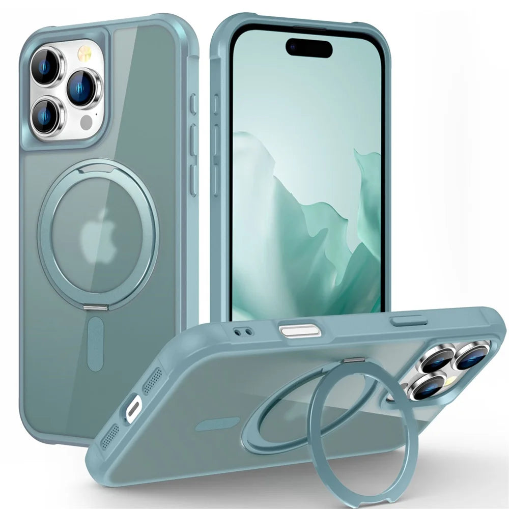 Frosted MagSafe Shockproof Case for iPhone with Rotating Stand