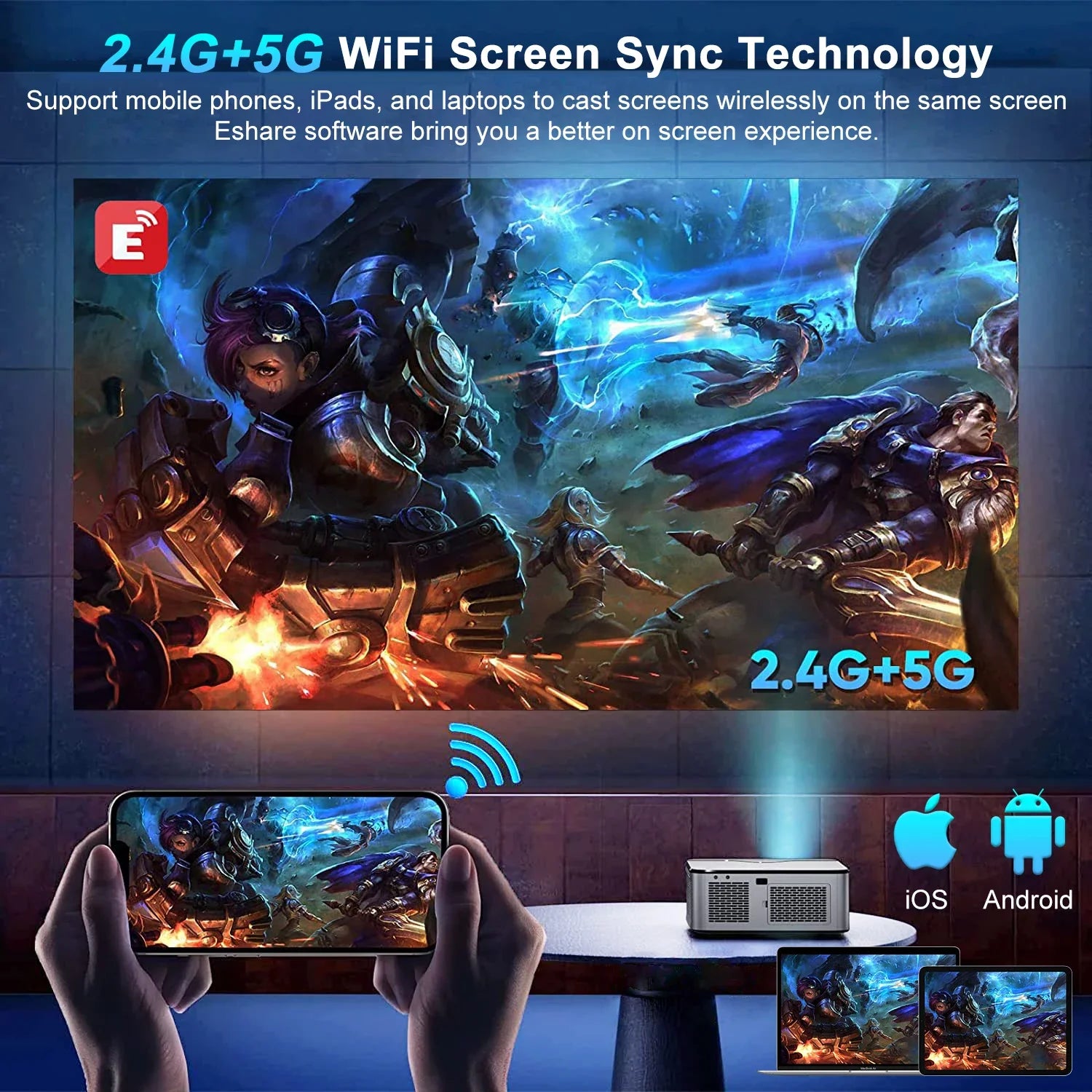 HORLAT 35000 Lumens 4K Smart Home Cinema Projector & Stand