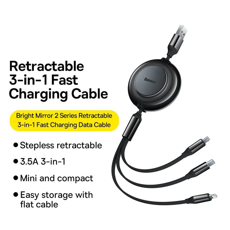 BASEUS Bright Mirror Series 3in1 Retractable USB Charging Cable
