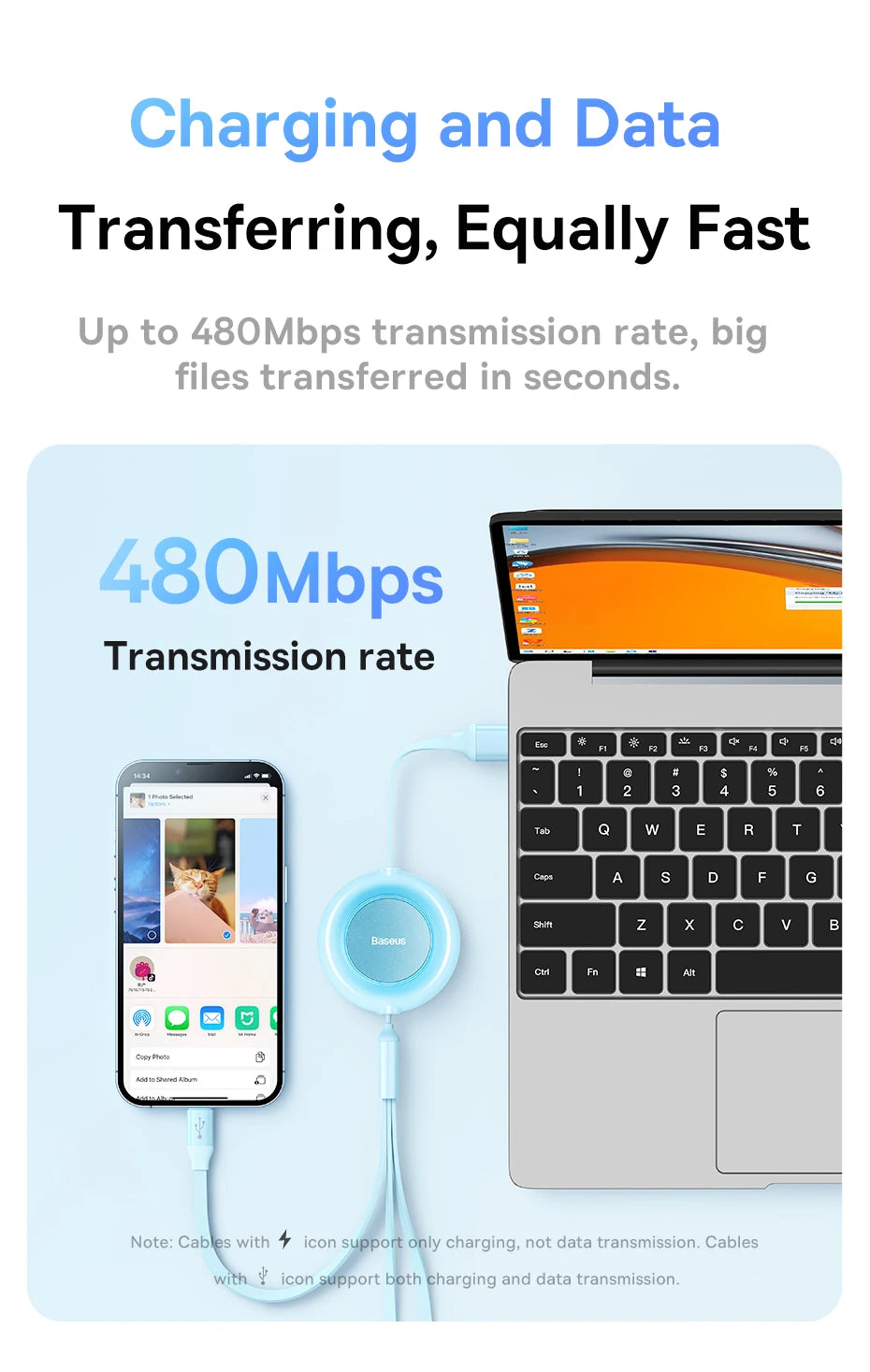 BASEUS Bright Mirror Series 3in1 Retractable USB Charging Cable