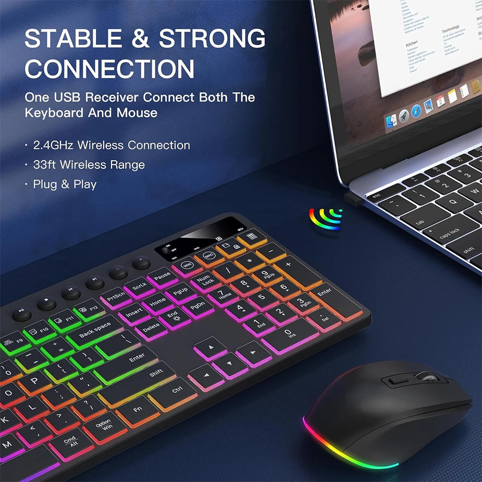 JOMAA Backlit Rechargeable Wireless Keyboard and Mouse Combo