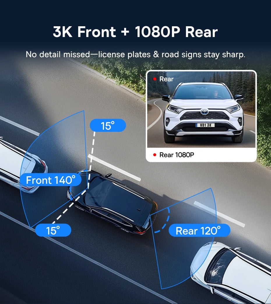 BASEUS PrimeTrip VD1 3K Front and Rear GPS Dash Cam