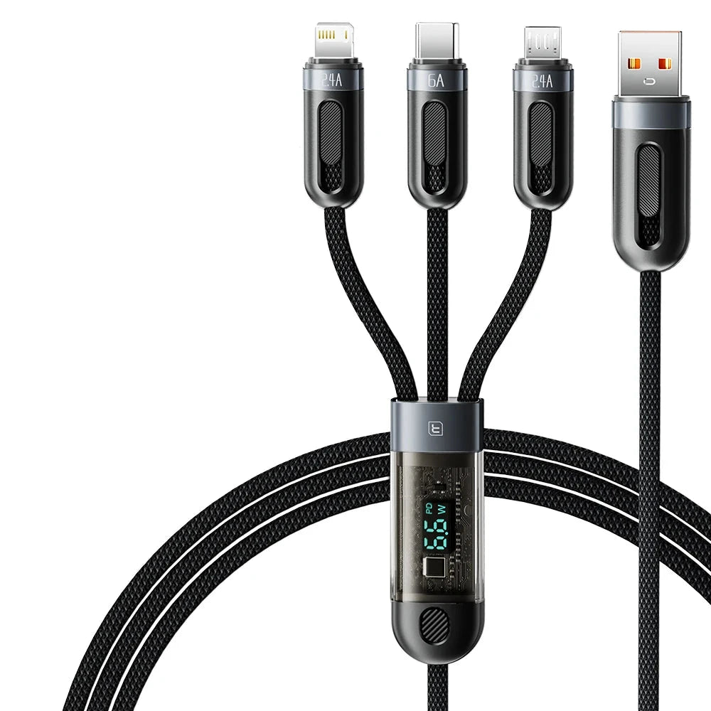 TOOCKI 66W 3in1 USB Charging Cable with Digital Display