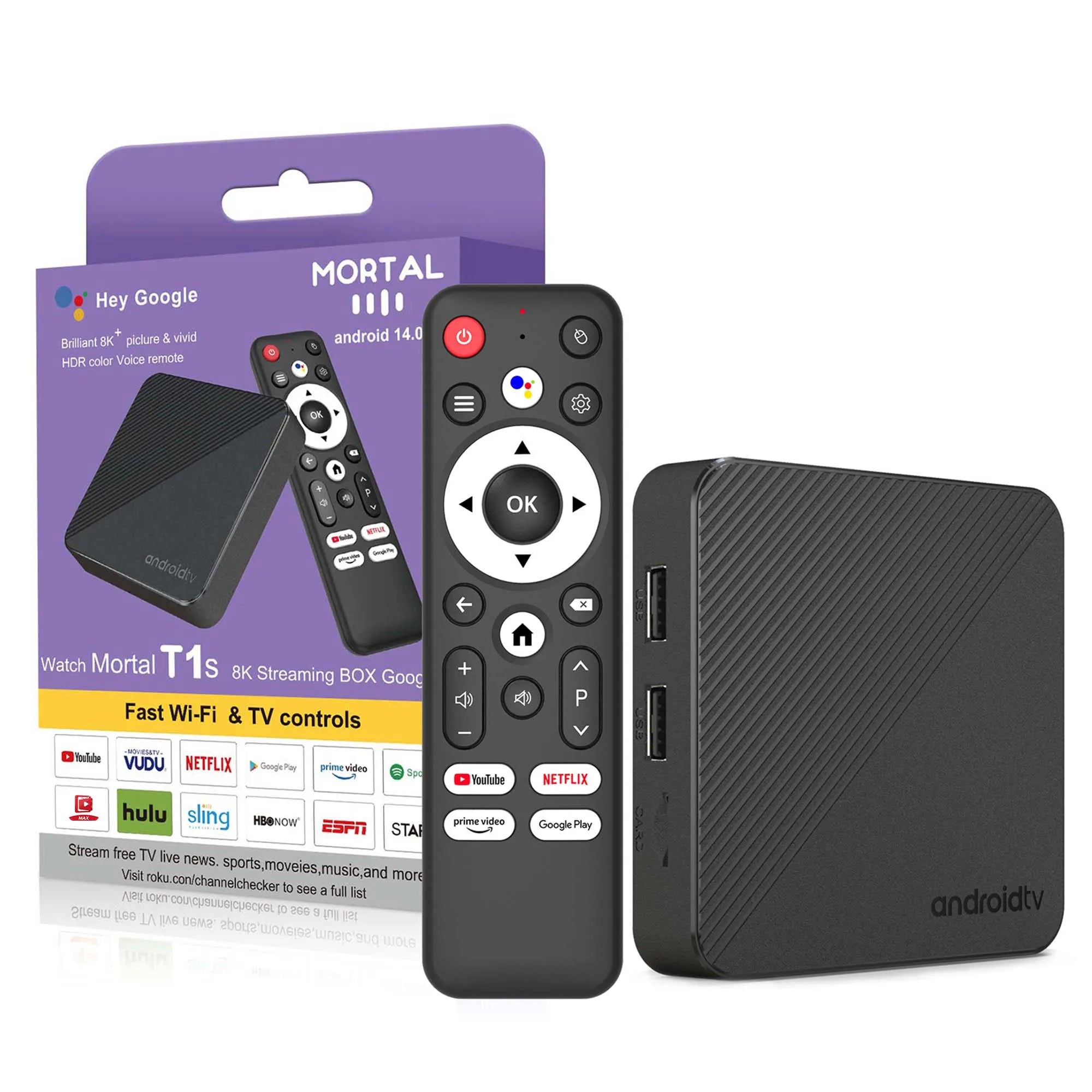 MORTAL T1S 4K Android TV Box with Google Assistant