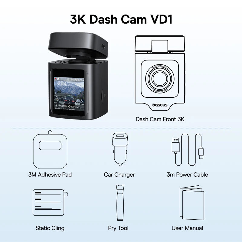 BASEUS PrimeTrip VD1 3K Front and Rear GPS Dash Cam