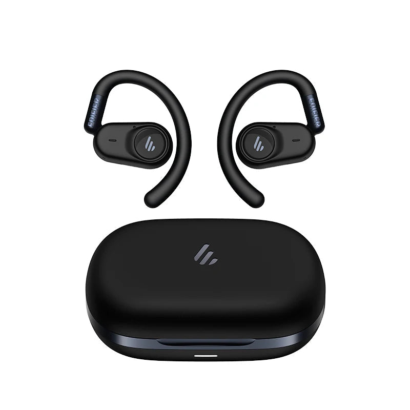 Edifier wireless earbuds with charging case on a white background.