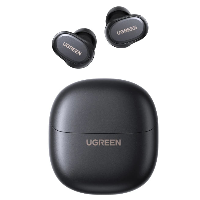 UGREEN wireless earbuds with charging case on a white background