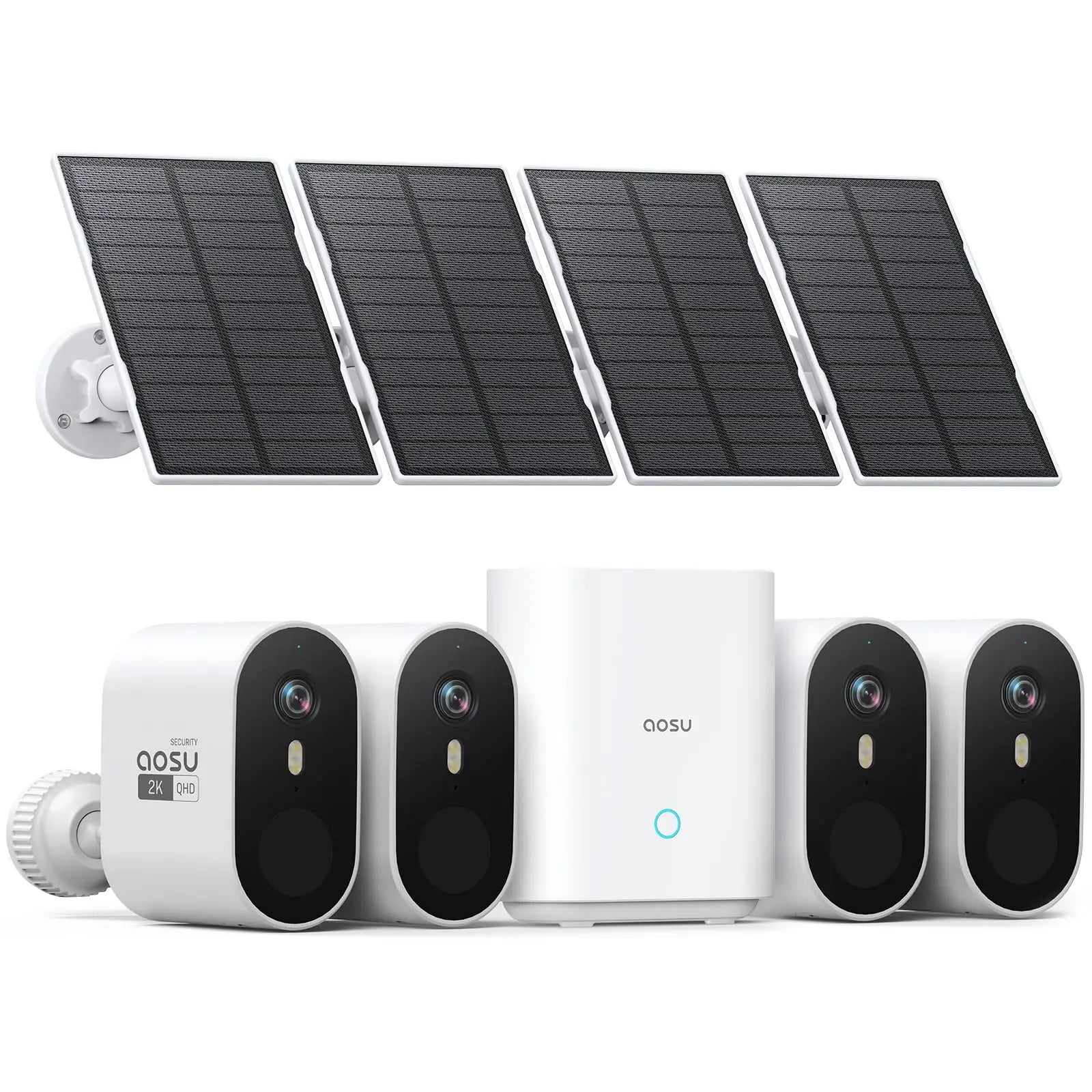 AOSU 3MP Solar Powered Wireless Home Security Smart Camera Kit - 4pk