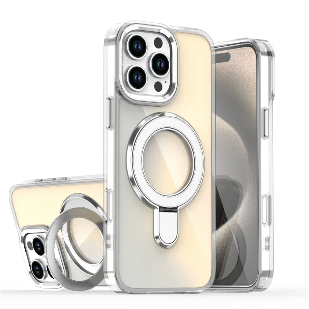 Transparent MagSafe Shockproof Case for iPhone with Stand