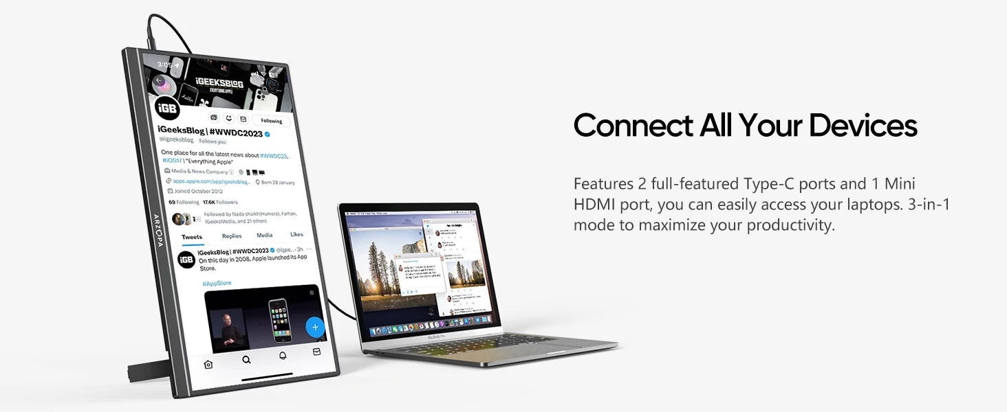 ARZOPA A1M Full HD 17.3" Portable Monitor with Integrated Stand