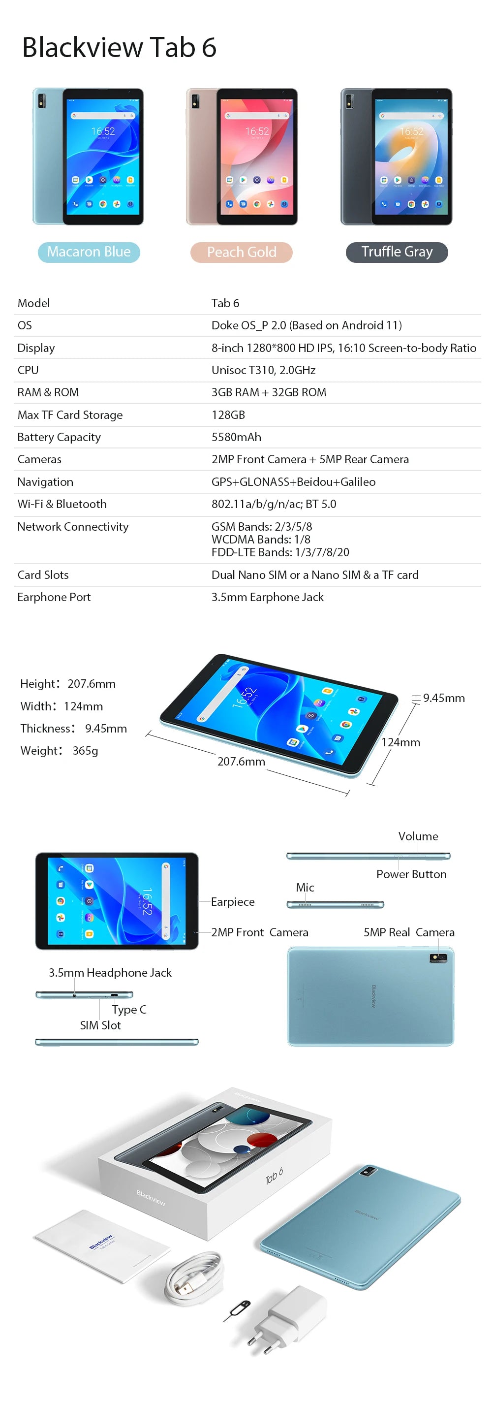 BLACKVIEW Tab 6 8" 4G Android Tablet - 32GB