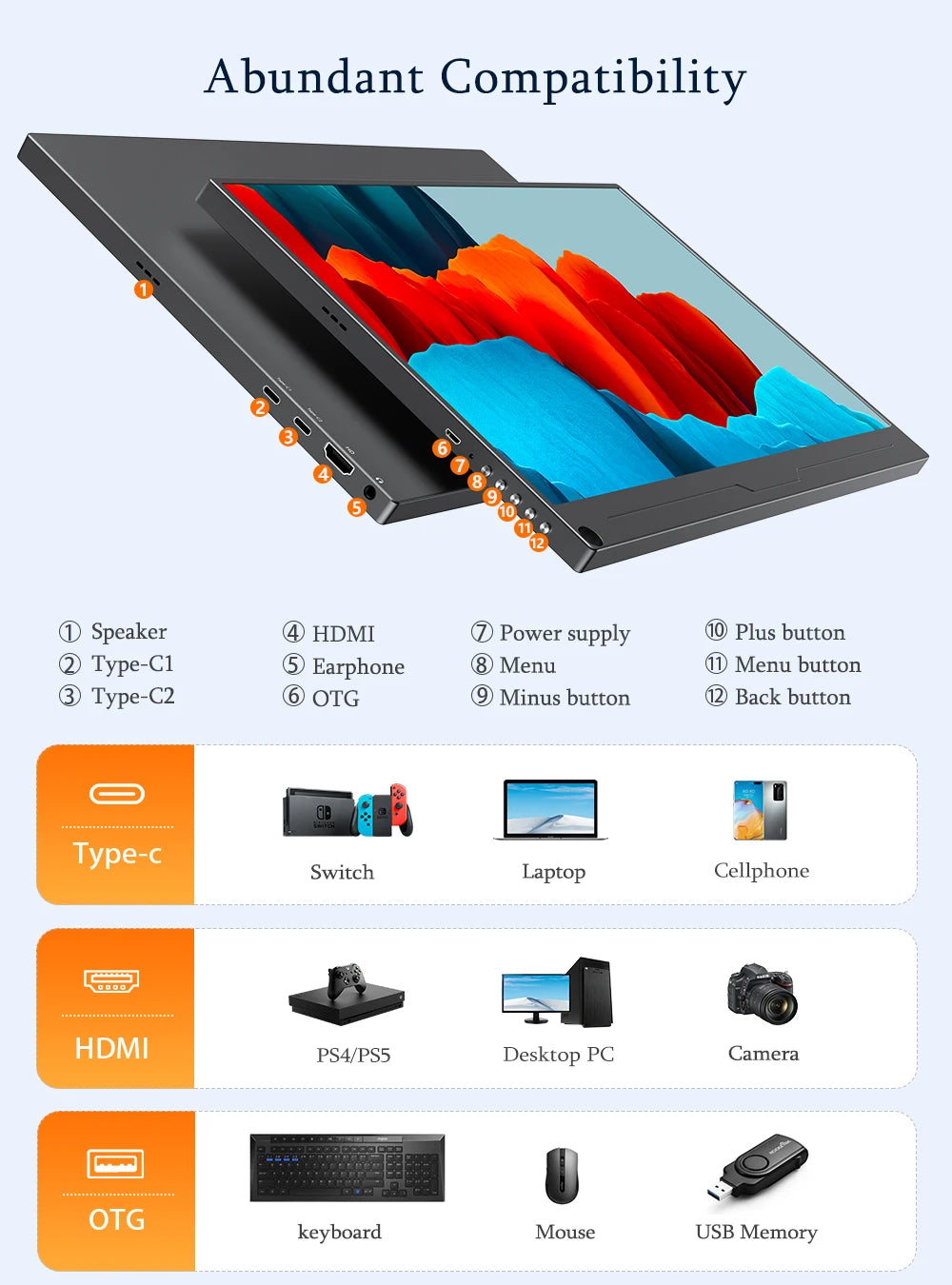UPERFECT FHD 15.6" Portable Monitor with Integrated Stand