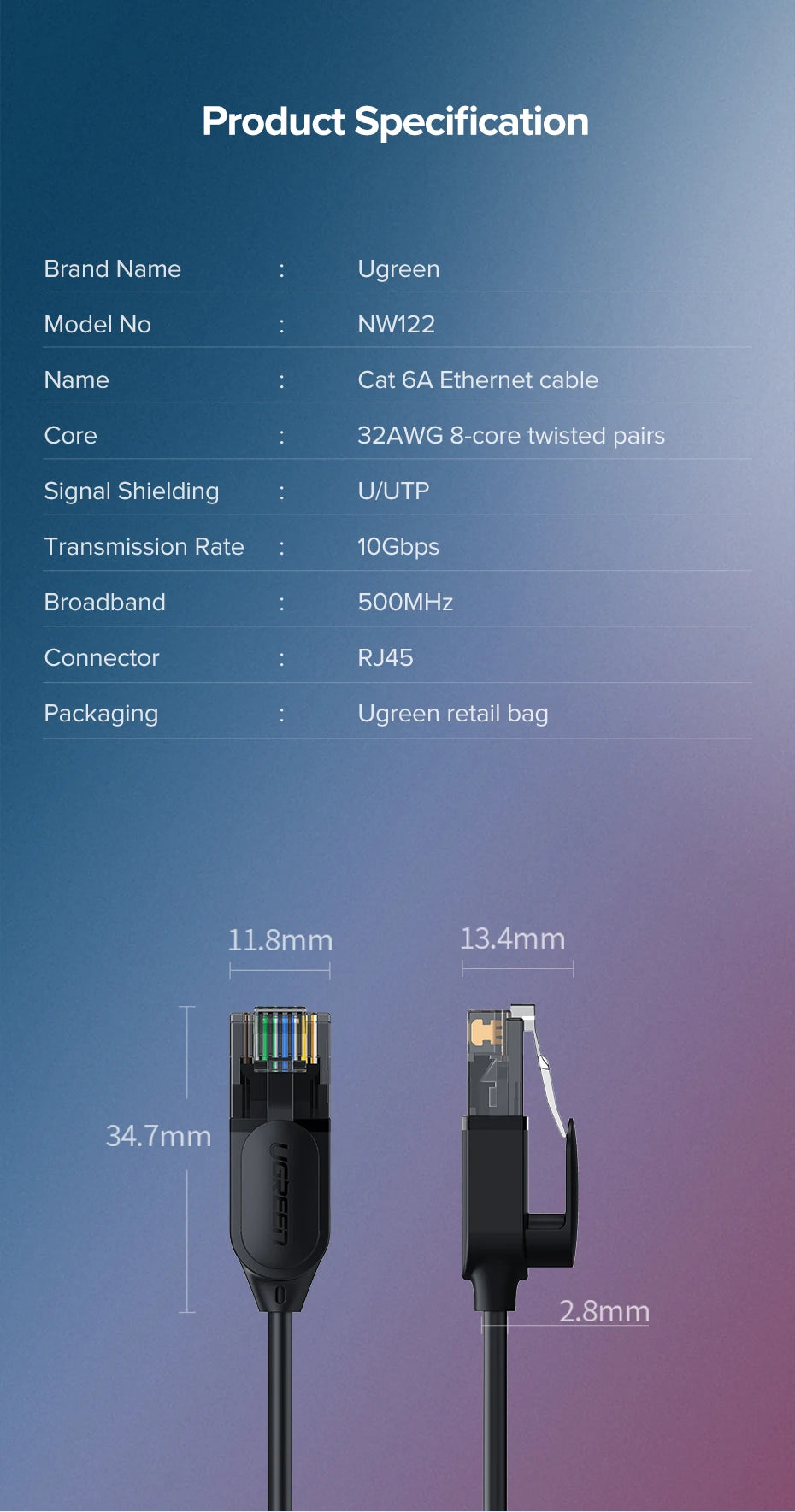 UGREEN NW122 CAT6A High Speed UTP Ethernet Cable