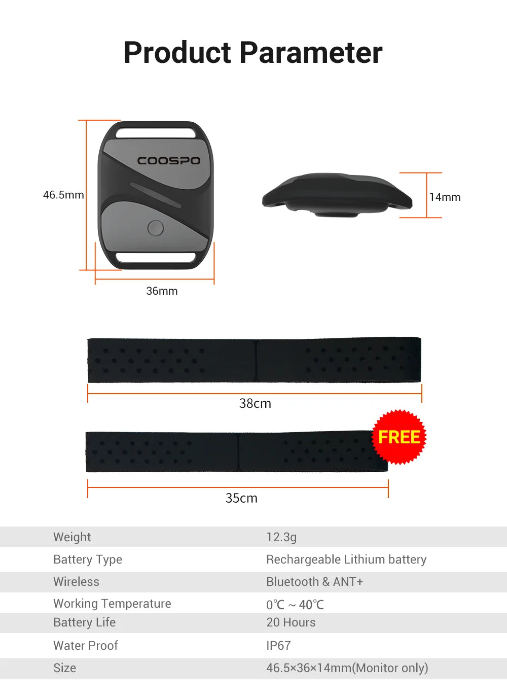 COOSPO HW807 Heart Rate Monitor Armband