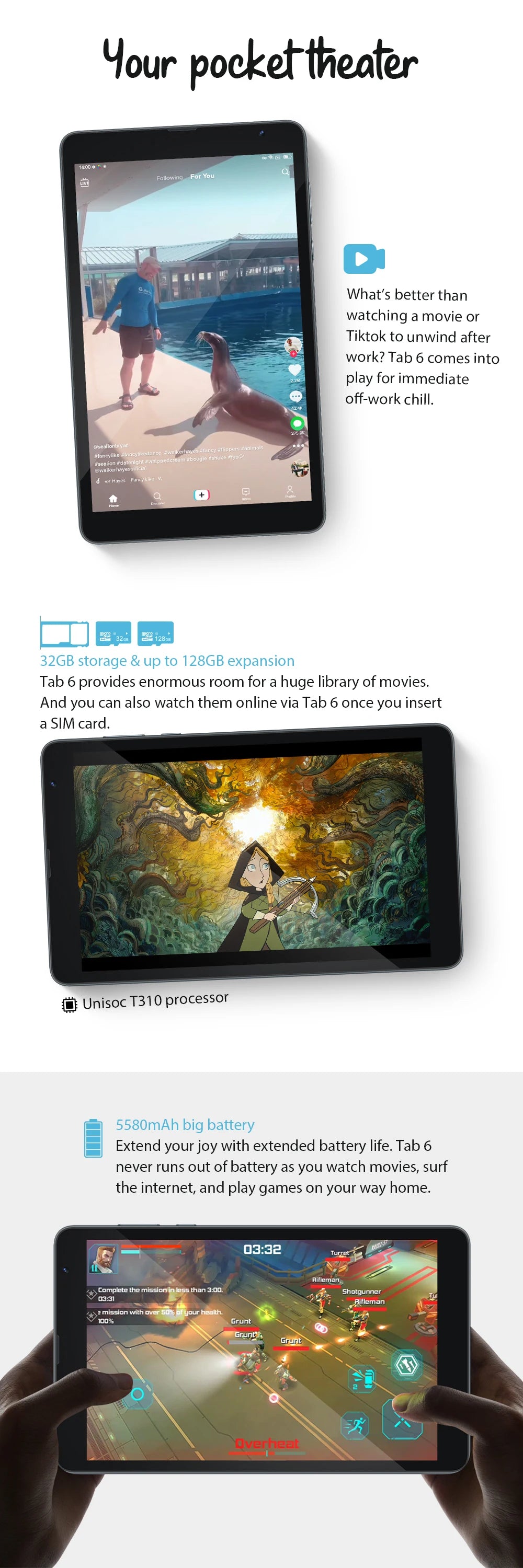 BLACKVIEW Tab 6 8" 4G Android Tablet - 32GB