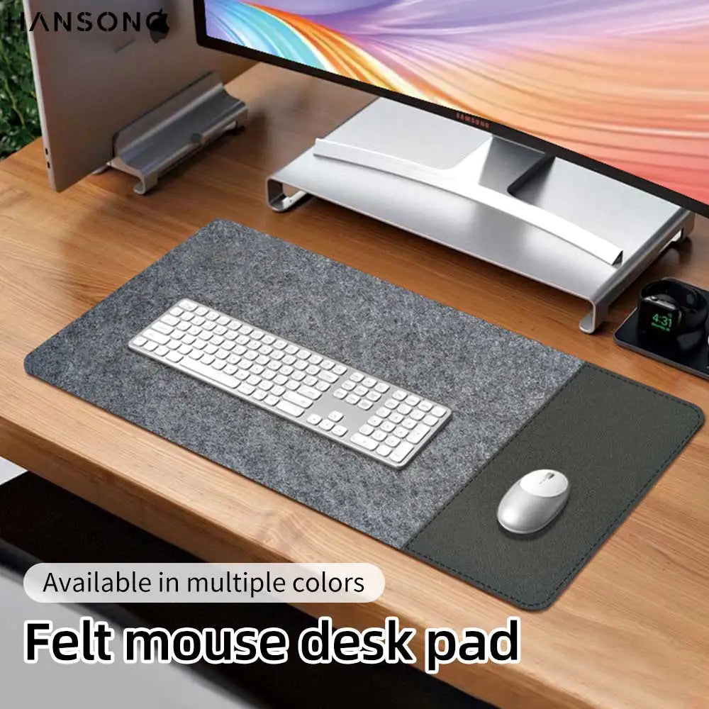 HANSONG Non-Slip Felt Desk Mat and Leather Mouse Pad