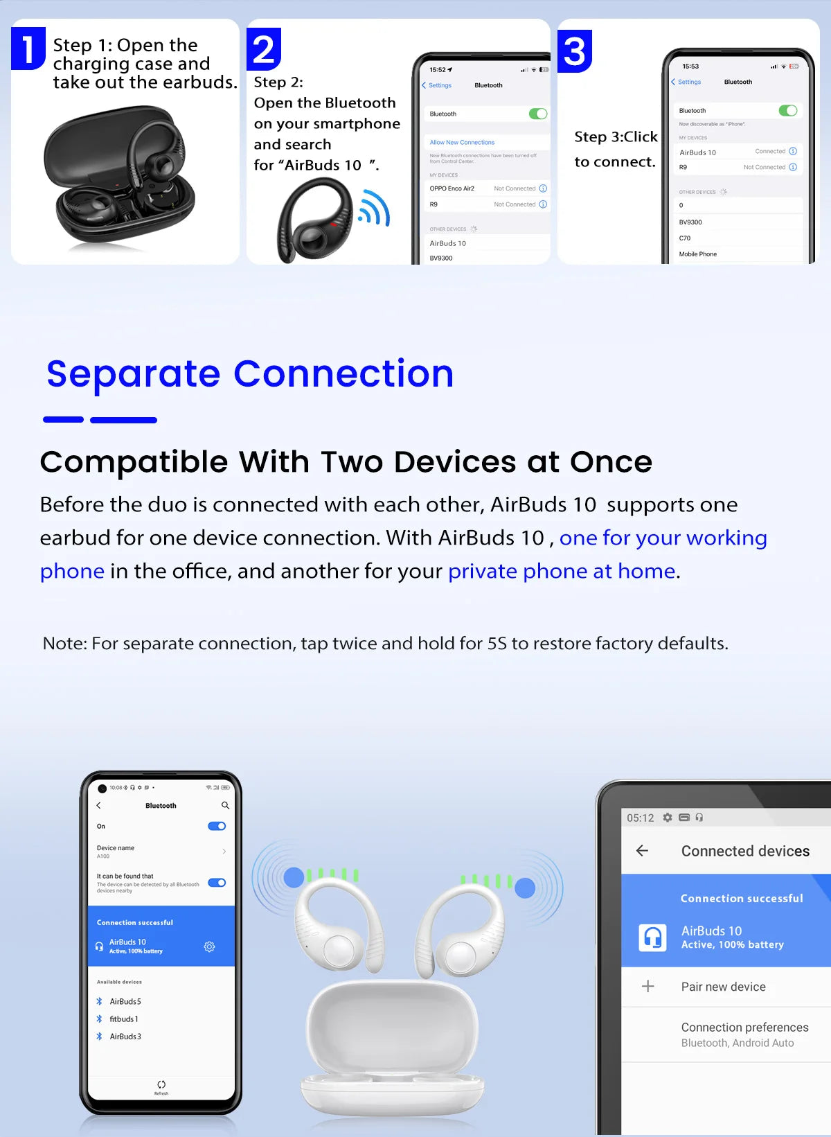 BLACKVIEW AirBuds 10 Bluetooth Wireless Open Ear Headphones
