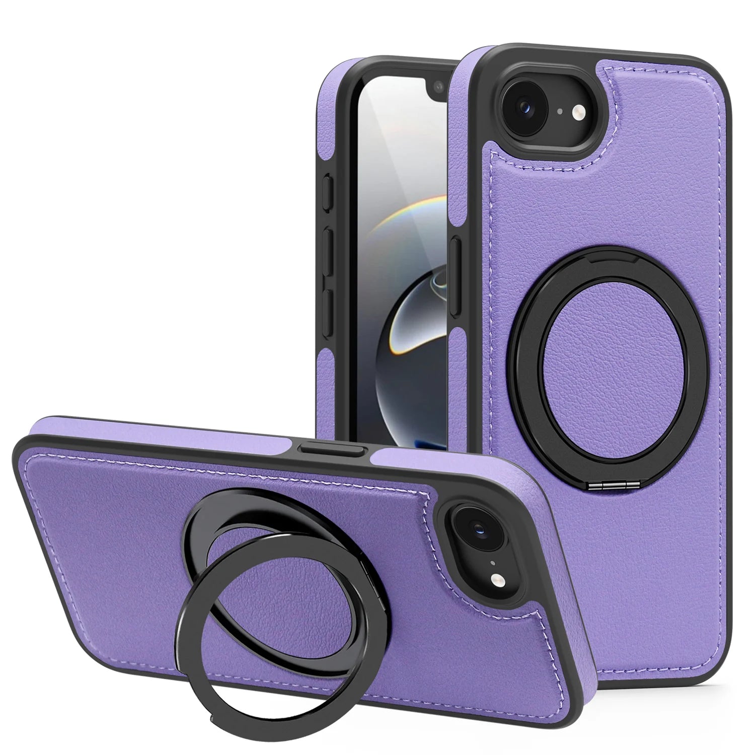 Leather MagSafe Shockproof Case for iPhone with Rotating Stand