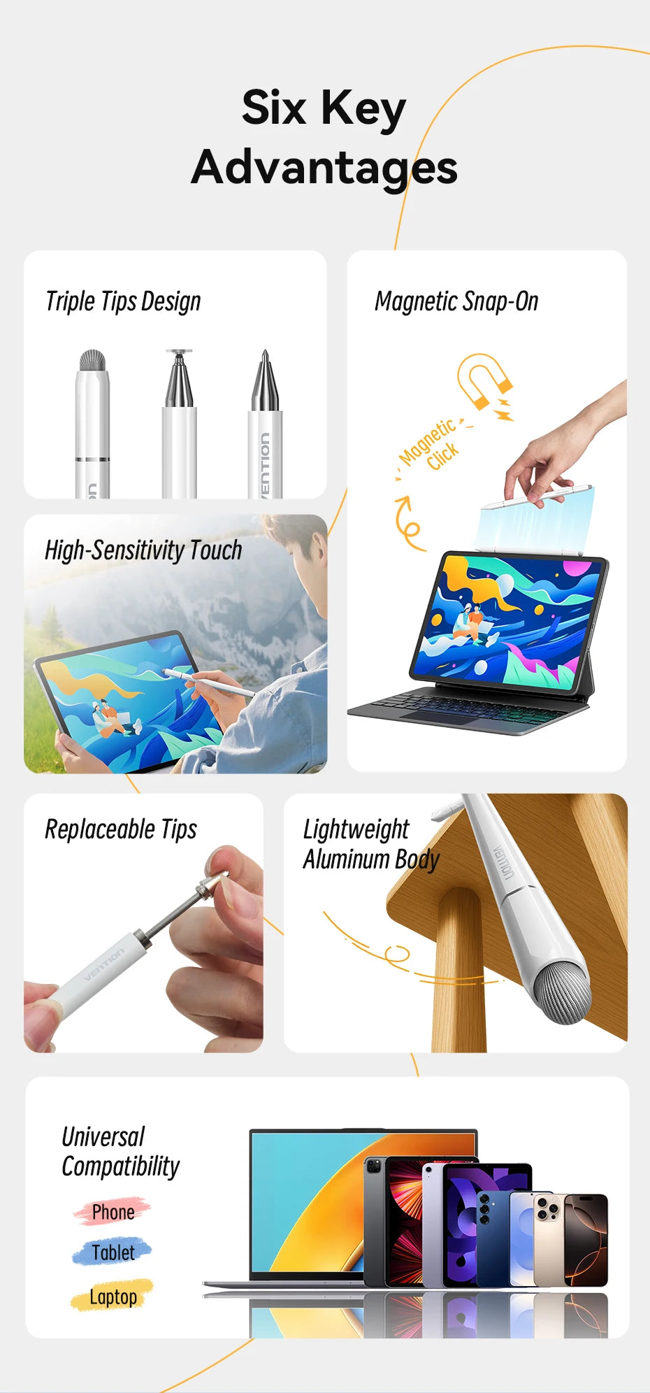 VENTION 3in1 Magnetic Stylus Pen for Apple iPad