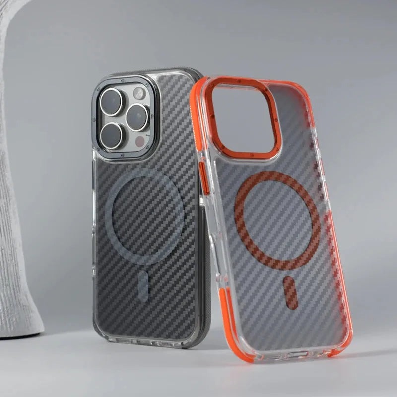 Carbon Fibre Texture MagSafe Shockproof Case for iPhone