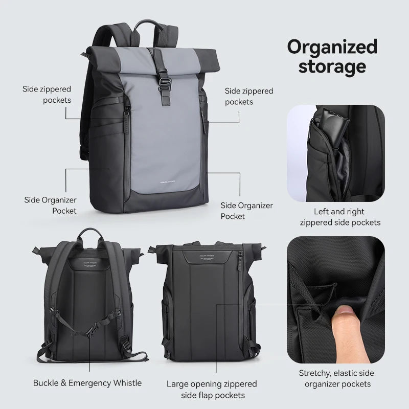 MARK RYDEN MR3807 Roll-Top Business Travel Backpack