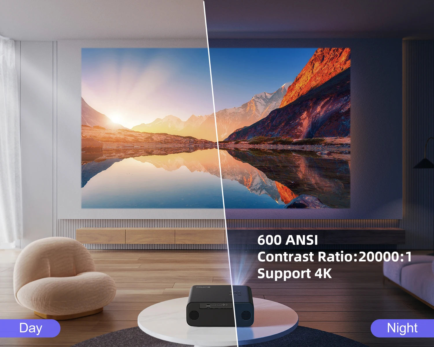 WiMius 25000 Lumens 1080P Portable Bluetooth Home Cinema Projector