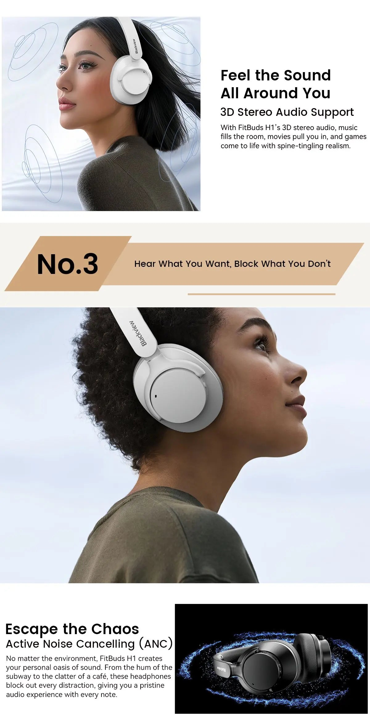 BLACKVIEW FitBuds H1 Hybrid ANC Bluetooth Wireless Headphones