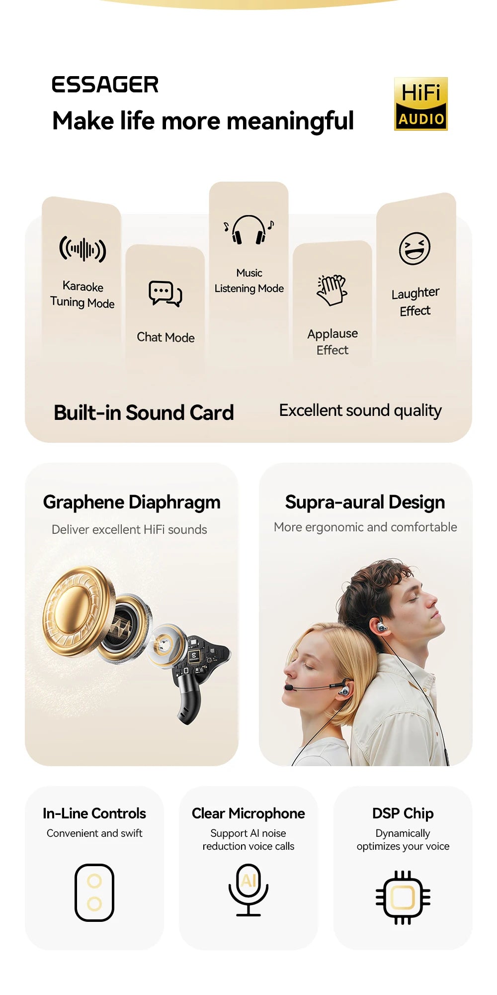 ESSAGER SK1 Karaoke Wired Earphones with Built-in Sound Card