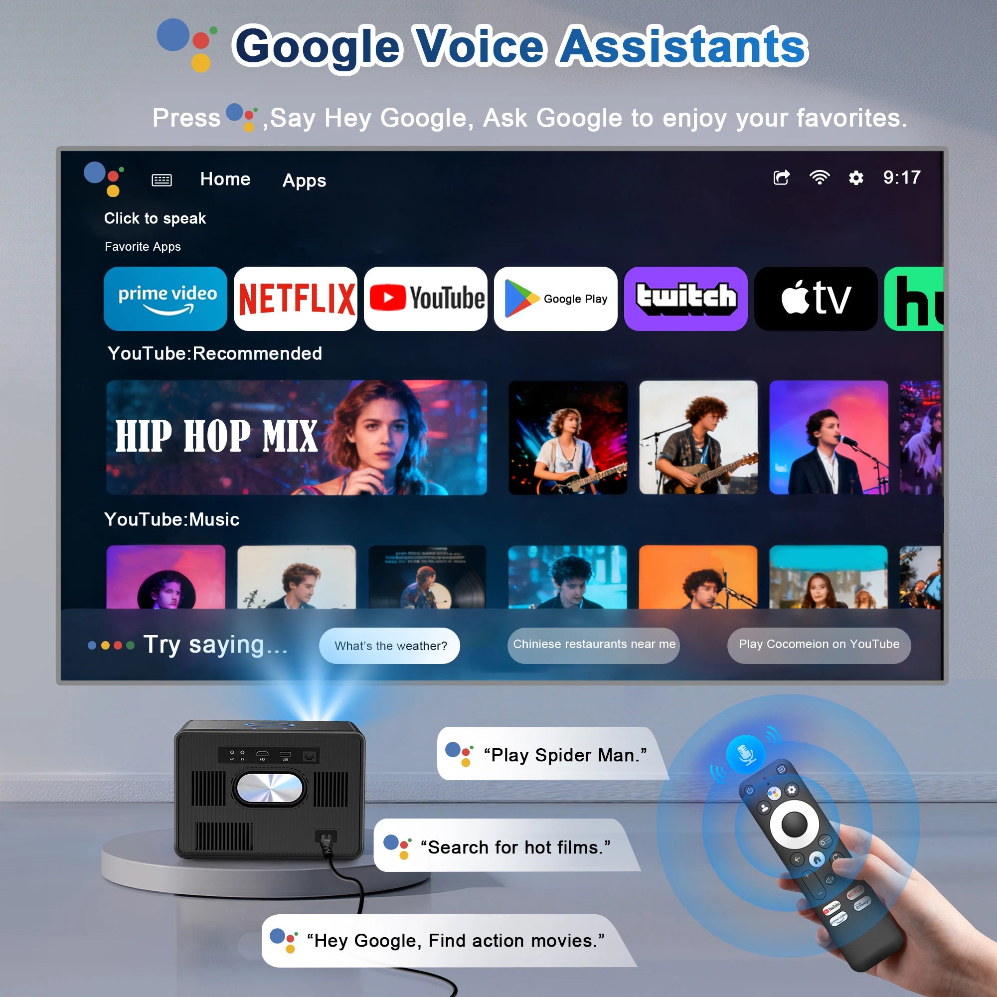 HORLAT 50000 Lumens 4K UHD Smart Home Cinema Projector