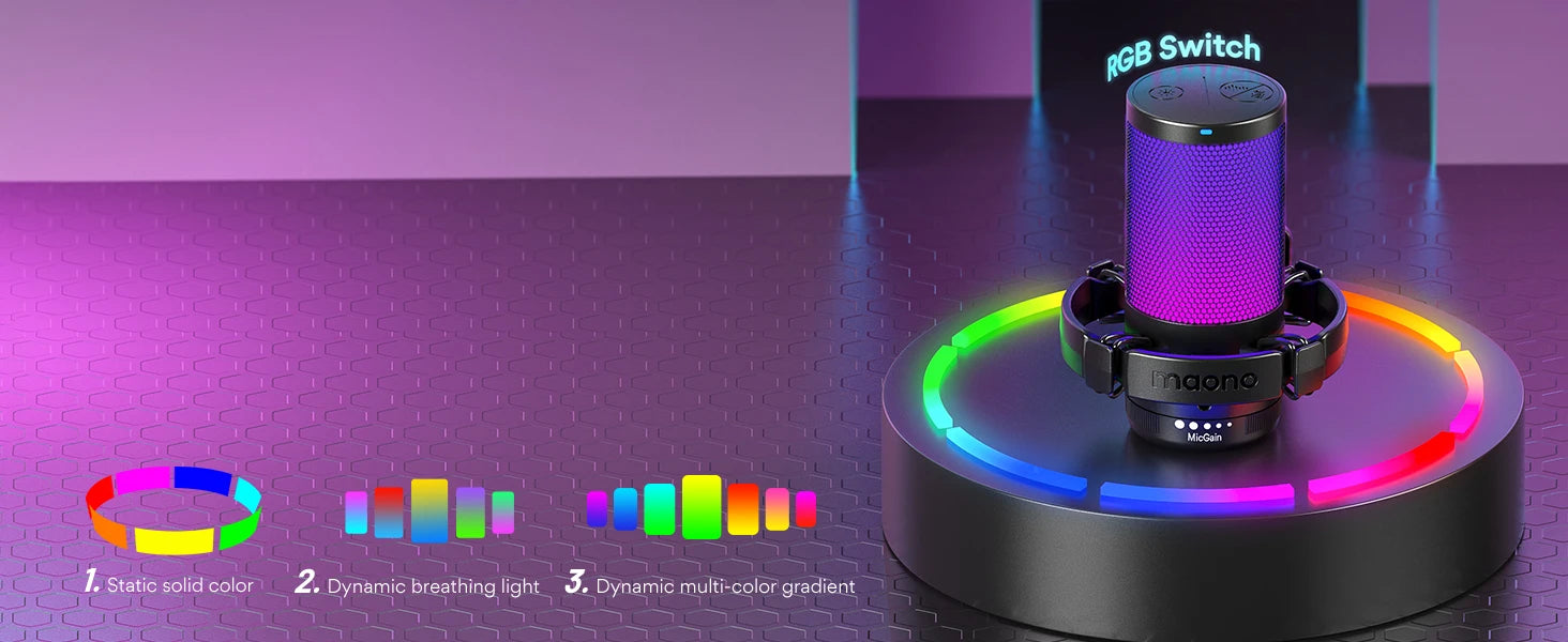MAONO DGM20S RGB Streaming Microphone & Boom Arm