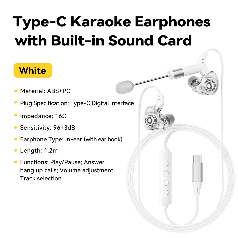 ESSAGER SK1 Karaoke Wired Earphones with Built-in Sound Card