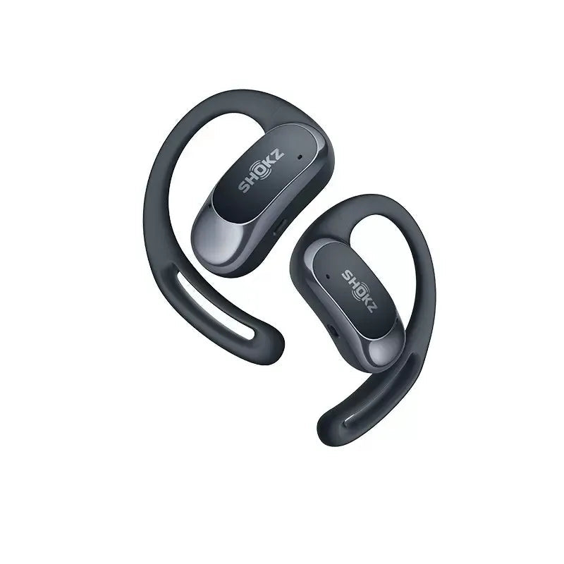 Pair of black wireless earbuds with 'SMOKZ' branding on a white background