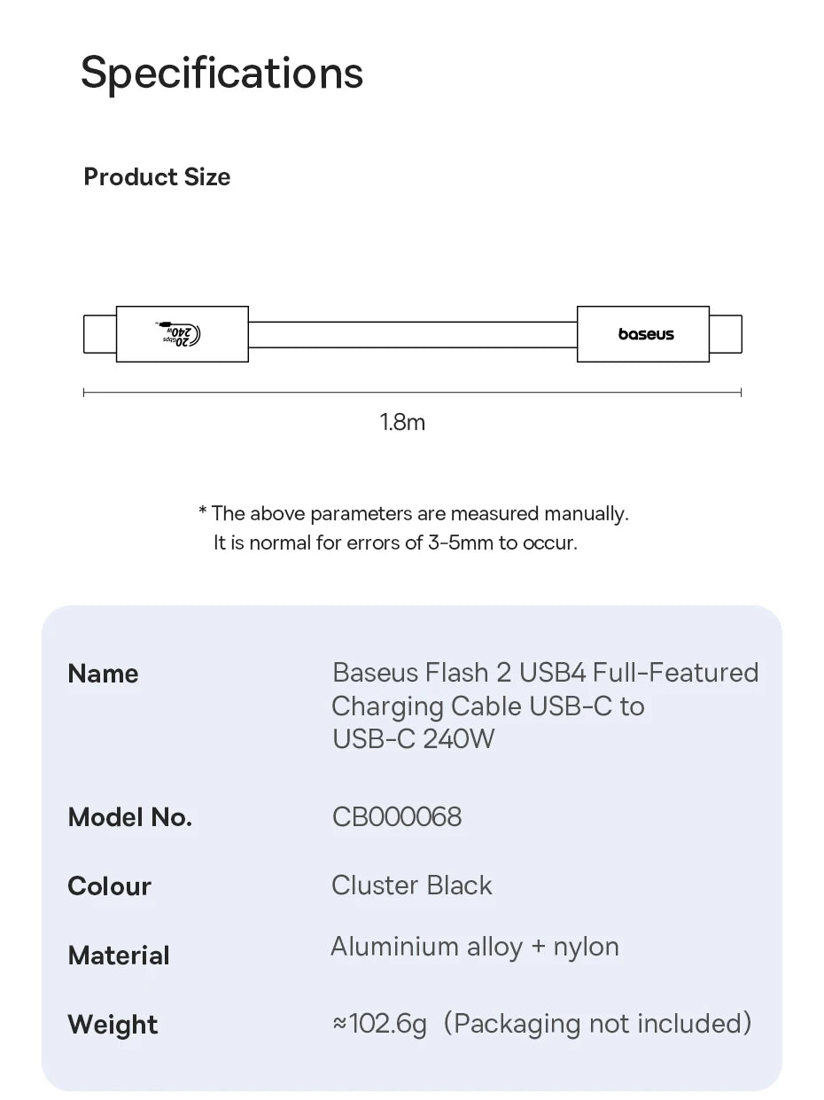 BASEUS Flash Series 240W Type-C to Type-C Charging and Data Cable