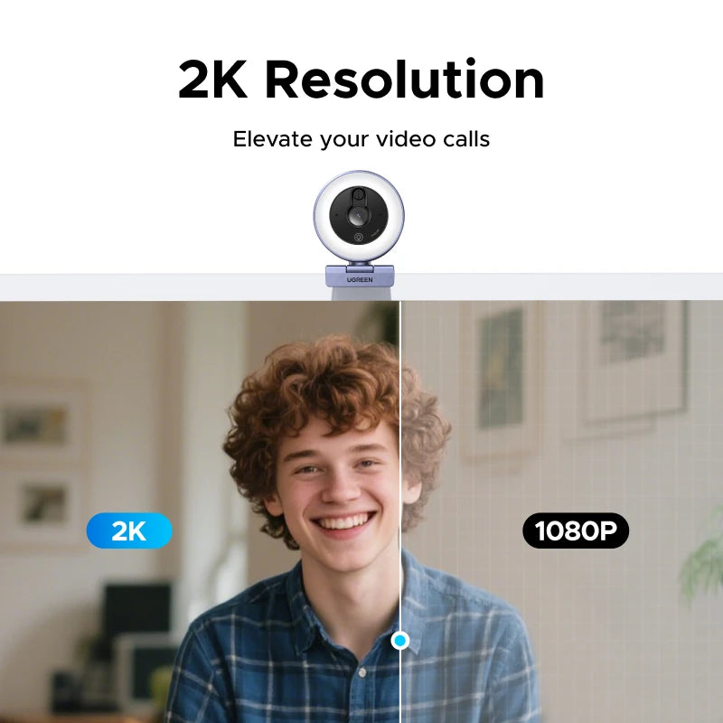 UGREEN 2K Ultra HD Streaming Webcam with Built-In Light