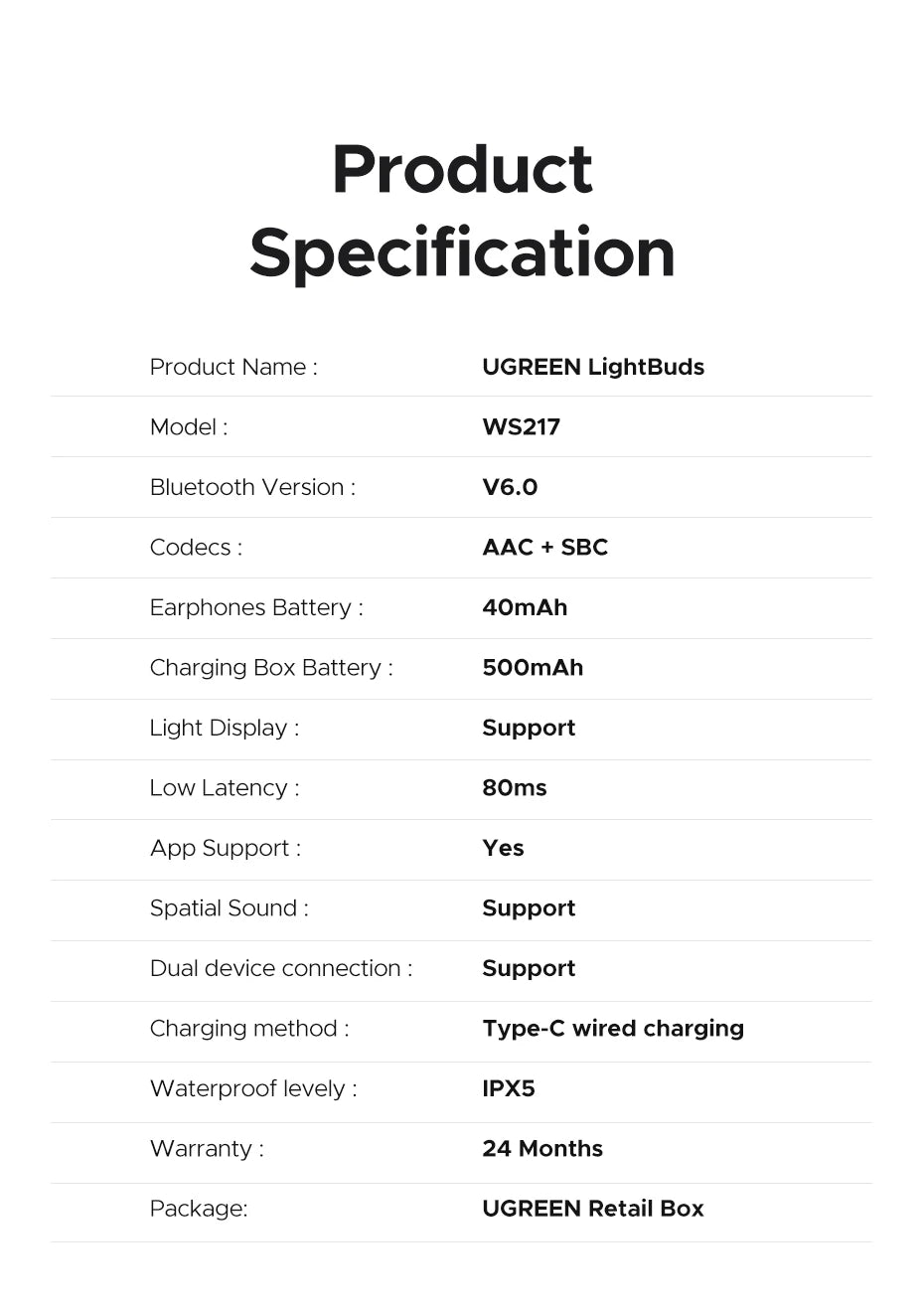 UGREEN LightBuds Bluetooth Wireless Earphones
