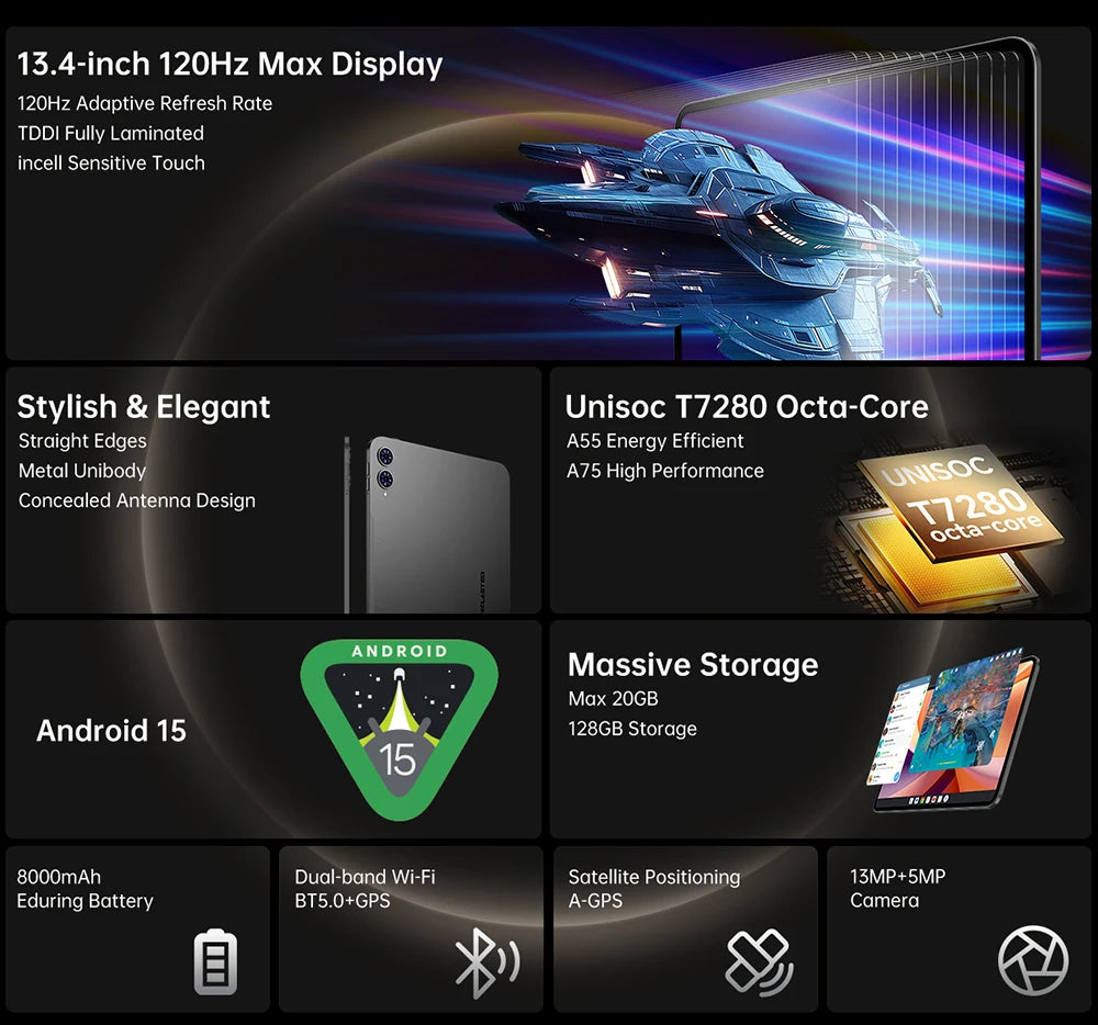 TECLAST T65 13.4" 4G Android Tablet - 128GB, Grey